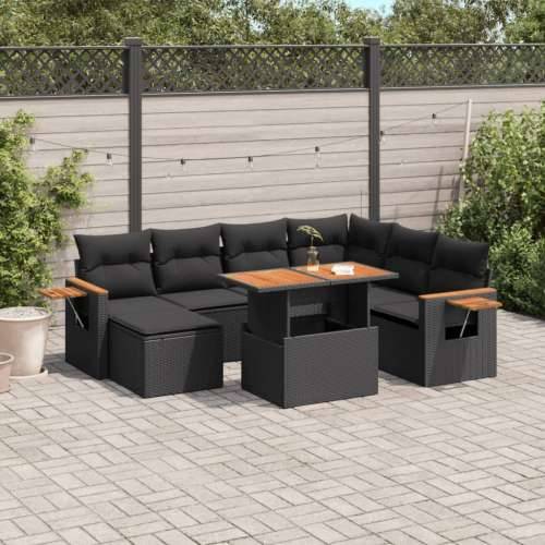 Vrtna garnitura - 8-dijelni set vrtnih sofa od poliratana s jastucima crni - Crna 1 Cijena