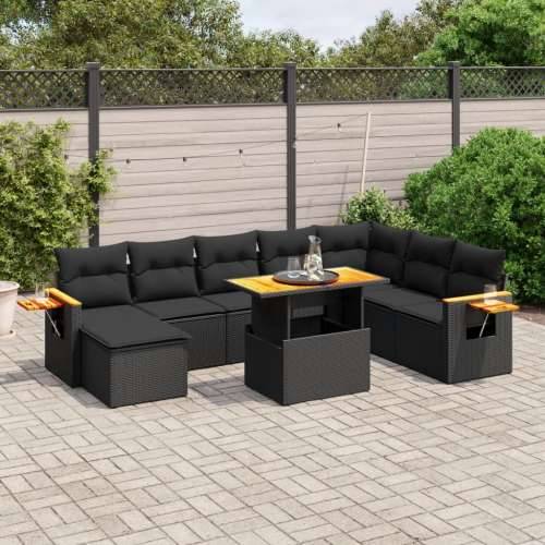Vrtna garnitura - 9-dijelni set vrtnih sofa s jastucima crni od poliratana - Crna bez spremišta 1 Cijena