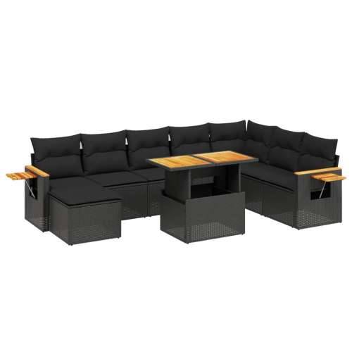 Vrtna garnitura - 9-dijelni set vrtnih sofa s jastucima crni od poliratana - Crna bez spremišta 1 Cijena