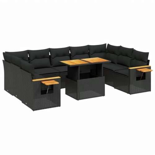 Vrtna garnitura - 10-dijelni set vrtnih sofa s jastucima crni od poliratana - Crna bez spremišta 1 Cijena