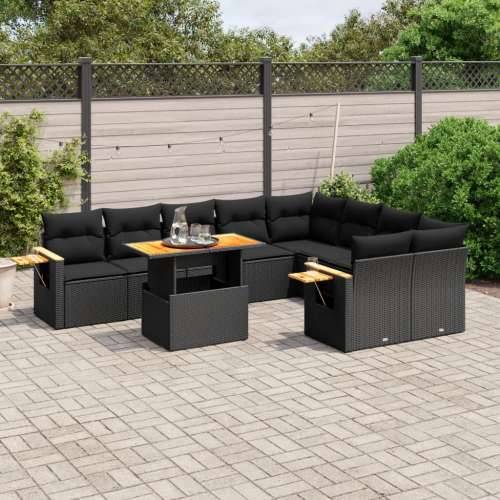 Vrtna garnitura - 10-dijelni set vrtnih sofa s jastucima crni od poliratana - Crna 1 Cijena