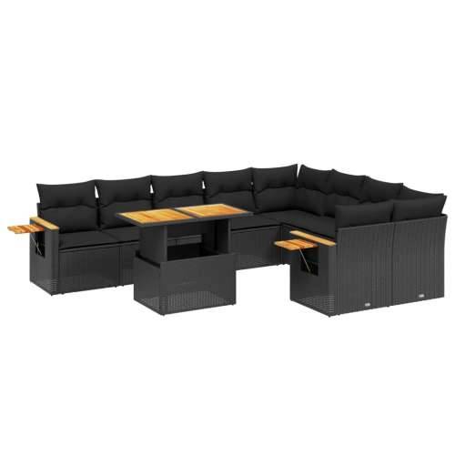 Vrtna garnitura - 10-dijelni set vrtnih sofa s jastucima crni od poliratana - Crna 1 Cijena
