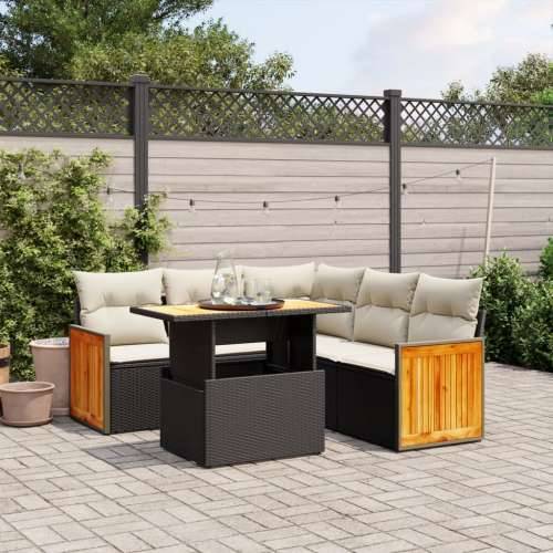 Vrtna garnitura - 6-dijelni set vrtnih sofa s jastucima crni od poliratana - Crna i krem 1 Cijena