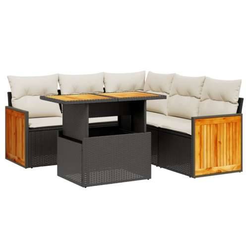 Vrtna garnitura - 6-dijelni set vrtnih sofa s jastucima crni od poliratana - Crna i krem 1 Cijena