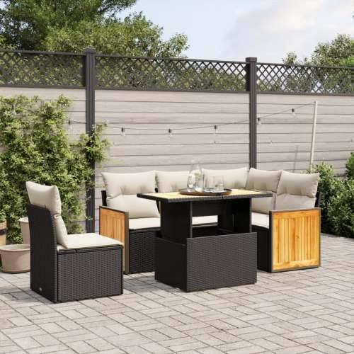 Vrtna garnitura - 6-dijelni set vrtnih sofa s jastucima crni od poliratana - Crna i krem 1 Cijena
