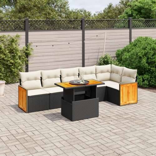 Vrtna garnitura - 7-dijelni set vrtnih sofa od poliratana s jastucima crni - Crna i krem 1 Cijena