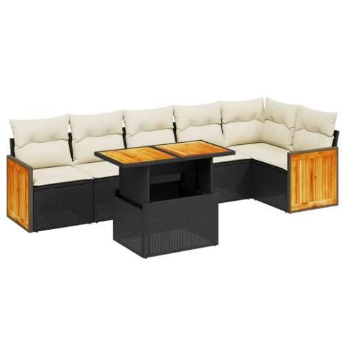 Vrtna garnitura - 7-dijelni set vrtnih sofa od poliratana s jastucima crni - Crna i krem 1 Cijena