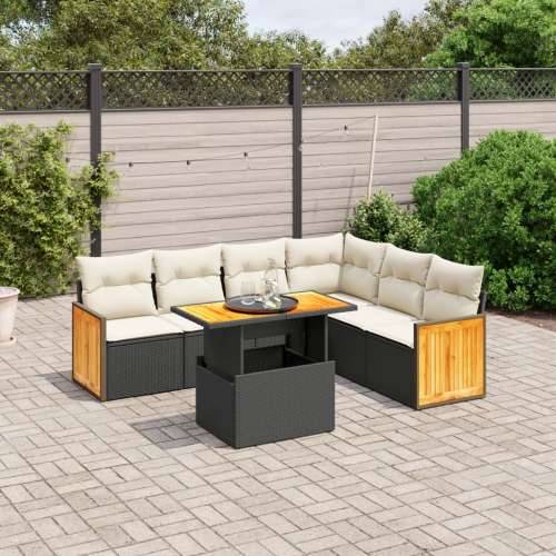 Vrtna garnitura - 7-dijelni set vrtnih sofa od poliratana s jastucima crni - Crna i krem bez spremišta 1 Cijena