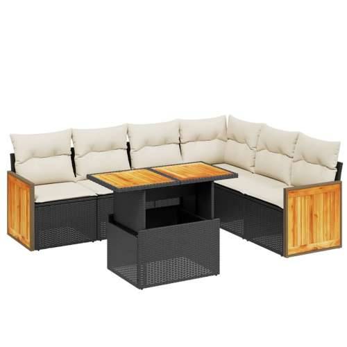 Vrtna garnitura - 7-dijelni set vrtnih sofa od poliratana s jastucima crni - Crna i krem bez spremišta 1 Cijena