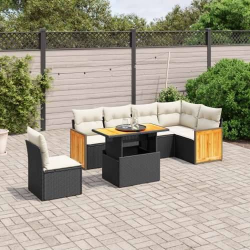 Vrtna garnitura - 7-dijelni set vrtnih sofa od poliratana s jastucima crni - Crna i krem 1 Cijena