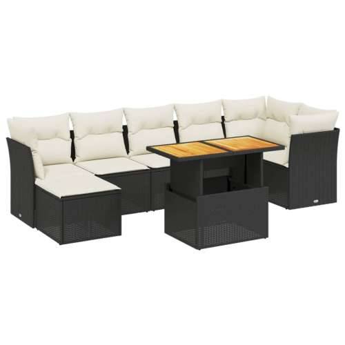 Vrtna garnitura - 8-dijelni set vrtnih sofa od poliratana s jastucima crni - Crna i krem 3x srednja + 3x kutna + tabure + stol 1 Cijena