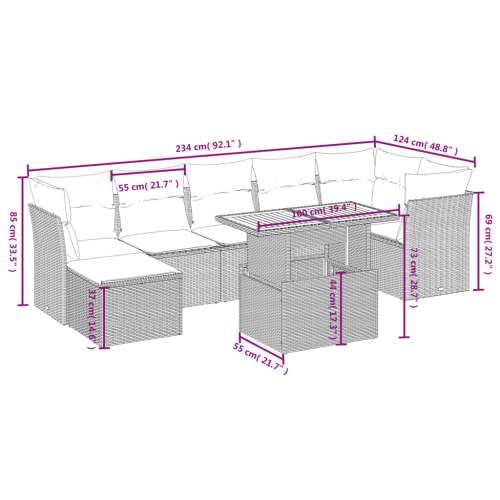 Vrtna garnitura - 8-dijelni set vrtnih sofa od poliratana s jastucima crni - Crna i krem 3x srednja + 3x kutna + tabure + stol 1 Cijena