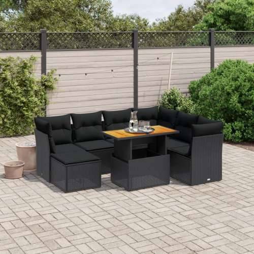 Vrtna garnitura - 8-dijelni set vrtnih sofa od poliratana s jastucima crni - Crna 3x kutna + 3x srednja + tabure + stol 1 Cijena