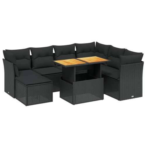 Vrtna garnitura - 8-dijelni set vrtnih sofa od poliratana s jastucima crni - Crna 3x kutna + 3x srednja + tabure + stol 1 Cijena