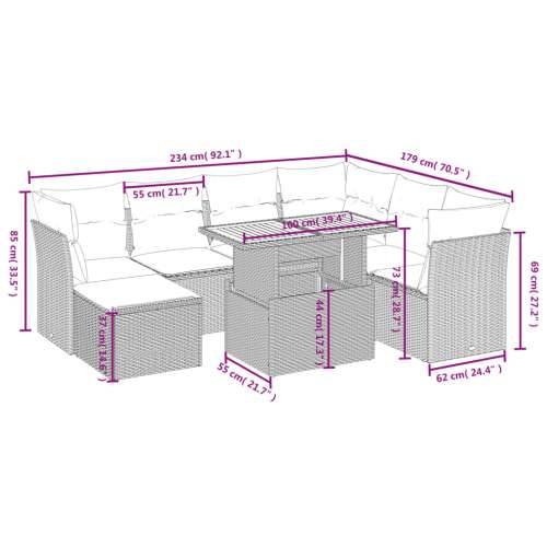 Vrtna garnitura - 8-dijelni set vrtnih sofa od poliratana s jastucima crni - Crna 3x kutna + 3x srednja + tabure + stol 1 Cijena