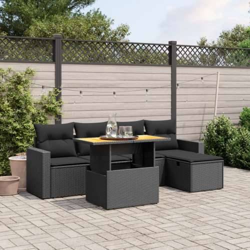 Vrtna garnitura - 6-dijelni set vrtnih sofa s jastucima crni od poliratana - Crna bez spremišta 1 Cijena
