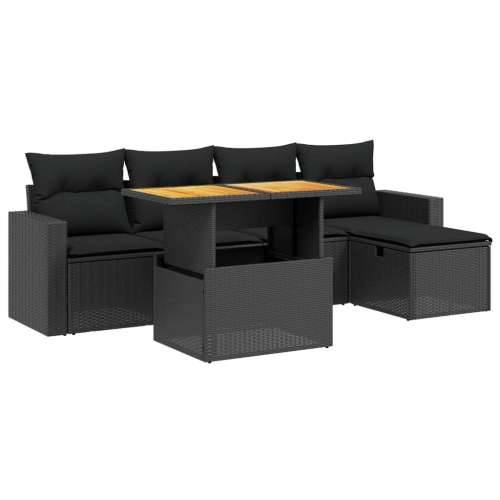 Vrtna garnitura - 6-dijelni set vrtnih sofa s jastucima crni od poliratana - Crna bez spremišta 1 Cijena