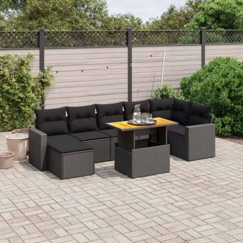 Vrtna garnitura - 8-dijelni set vrtnih sofa od poliratana s jastucima crni - Crna 3x kutna 3x srednja + stol + tabure 7 Cijena