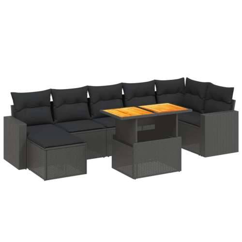Vrtna garnitura - 8-dijelni set vrtnih sofa od poliratana s jastucima crni - Crna 3x kutna 3x srednja + stol + tabure 7 Cijena