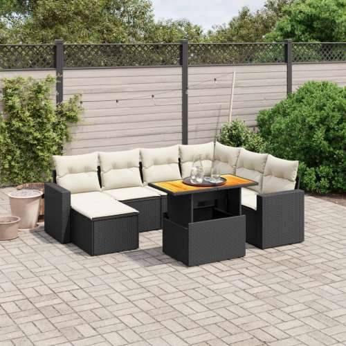 Vrtna garnitura - 8-dijelni set vrtnih sofa od poliratana s jastucima crni - Crna i krem 3x srednja+ 3x kutna + stol + tabure 7 Cijena