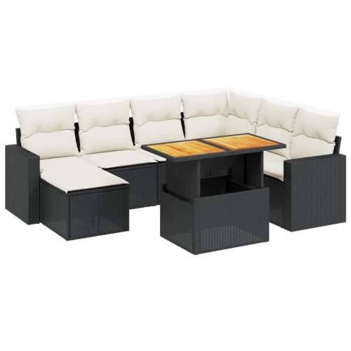 Vrtna garnitura - 8-dijelni set vrtnih sofa od poliratana s jastucima crni - Crna i krem 3x srednja+ 3x kutna + stol + tabure 7 Cijena