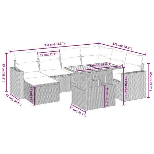 Vrtna garnitura - 8-dijelni set vrtnih sofa od poliratana s jastucima crni - Crna i krem 3x srednja+ 3x kutna + stol + tabure 7 Cijena