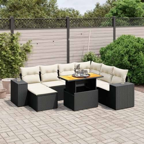 Vrtna garnitura - 8-dijelni set vrtnih sofa od poliratana s jastucima crni - Crna i krem 3x kutna + 3x srednja + tabure + stol 1 Cijena