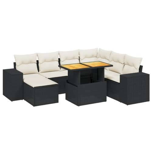Vrtna garnitura - 8-dijelni set vrtnih sofa od poliratana s jastucima crni - Crna i krem 3x kutna + 3x srednja + tabure + stol 1 Cijena