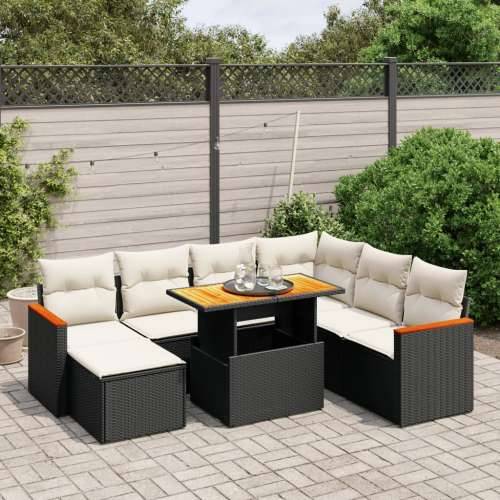 Vrtna garnitura - 8-dijelni set vrtnih sofa od poliratana s jastucima crni - Crna i krem 1 Cijena