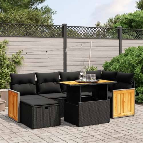 Vrtna garnitura - 7-dijelni set vrtnih sofa od poliratana s jastucima crni - Crna bez spremišta 1 Cijena