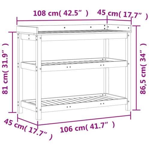 Stol za sadnju s policama 108x45x86,5 cm impregnirana borovina - Prirodno impregnirano 108 x 45 x 86,5 cm 1 Cijena
