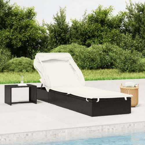 Ležaj za sunčanje sklopivi krov crni 213 x 63 x 97 cm poliratan - Crno-bijelo 1 Cijena