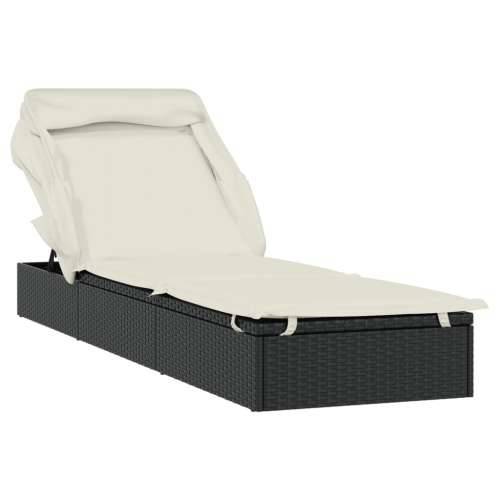Ležaj za sunčanje sklopivi krov crni 213 x 63 x 97 cm poliratan - Crno-bijelo 1 Cijena