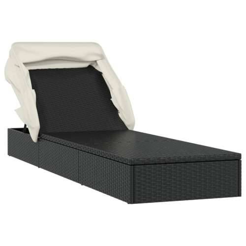 Ležaj za sunčanje sklopivi krov crni 213 x 63 x 97 cm poliratan - Crno-bijelo 1 Cijena
