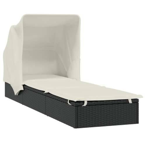 Ležaj za sunčanje sklopivi krov crni 213 x 63 x 97 cm poliratan - Crno-bijelo 1 Cijena