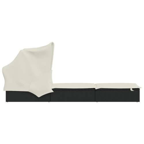 Ležaj za sunčanje sklopivi krov crni 213 x 63 x 97 cm poliratan - Crno-bijelo 1 Cijena