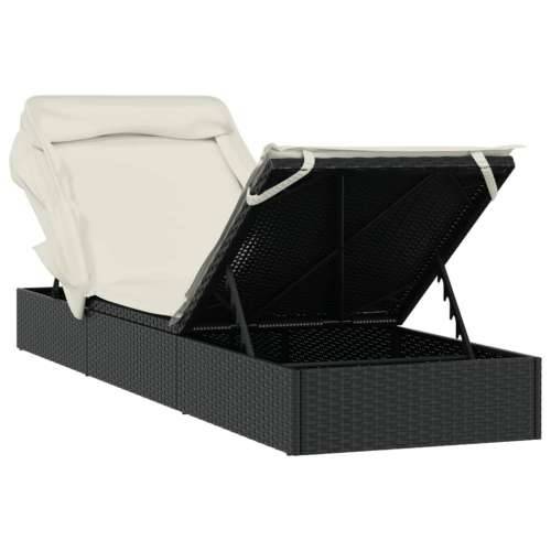 Ležaj za sunčanje sklopivi krov crni 213 x 63 x 97 cm poliratan - Crno-bijelo 1 Cijena