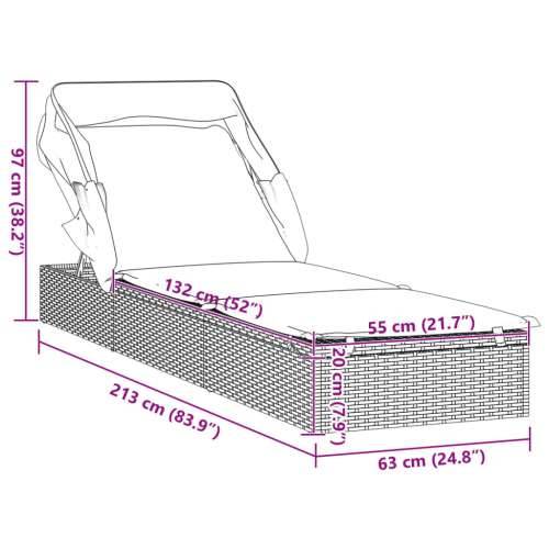 Ležaj za sunčanje sklopivi krov crni 213 x 63 x 97 cm poliratan - Crno-bijelo 1 Cijena