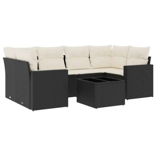 Vrtna garnitura - 7-dijelni set vrtnih sofa od poliratana s jastucima crni - Crna i krem 1 Cijena