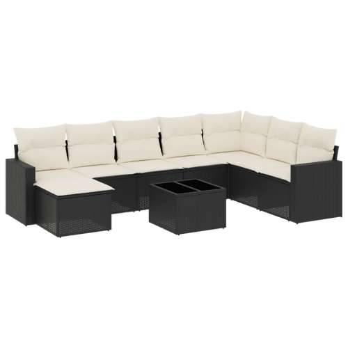 Vrtna garnitura - 9-dijelni set vrtnih sofa s jastucima crni od poliratana - Crna i krem 1 Sa stolom Cijena