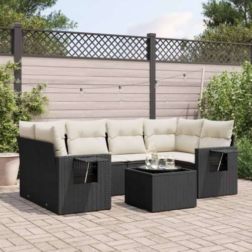 Vrtna garnitura - 7-dijelni set vrtnih sofa od poliratana s jastucima crni - Crna i krem 1 Cijena