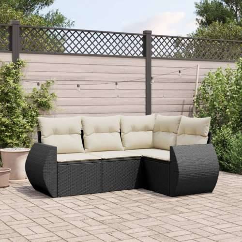 Vrtna garnitura - 4-dijelni set vrtnih sofa od poliratana s jastucima crni - Crna i krem Bez stola 1 Cijena