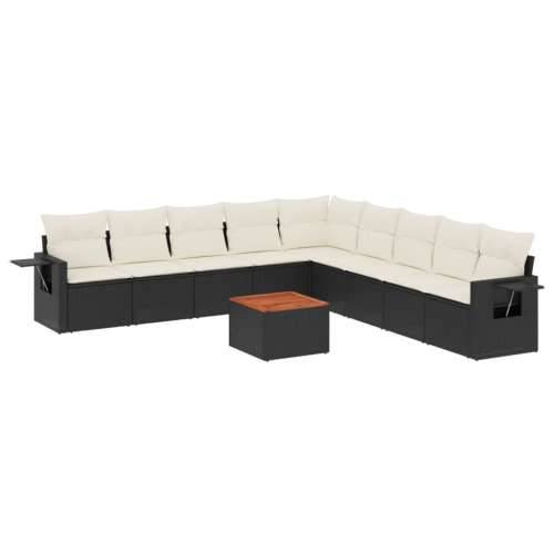 Vrtna garnitura - 10-dijelni set vrtnih sofa s jastucima crni od poliratana - Crna i krem 1 Cijena