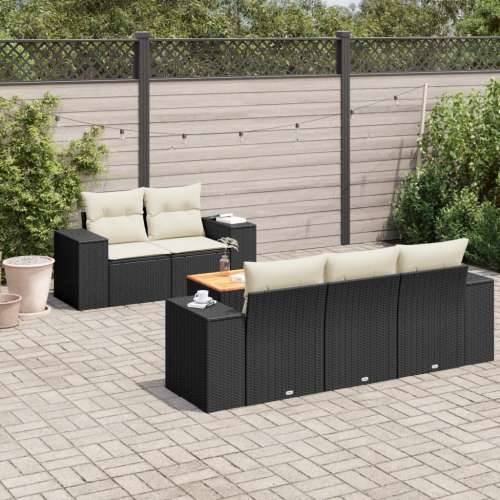 Vrtna garnitura - 6-dijelni set vrtnih sofa s jastucima crni od poliratana - Crna i krem 6 Cijena