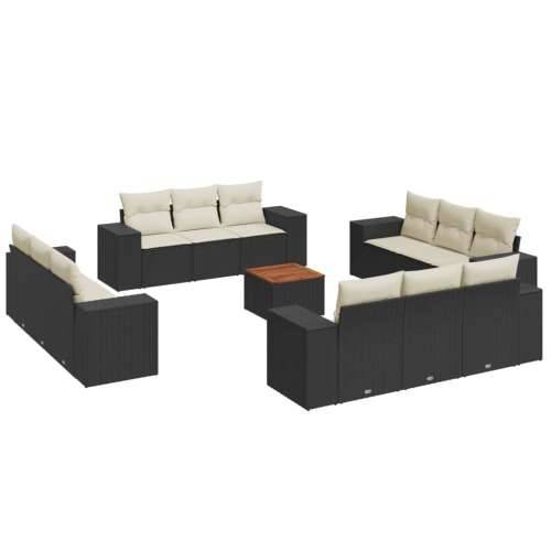 Vrtna garnitura - 13-dijelni set vrtnih sofa s jastucima poliratan crni - Crna i krem 1 Cijena