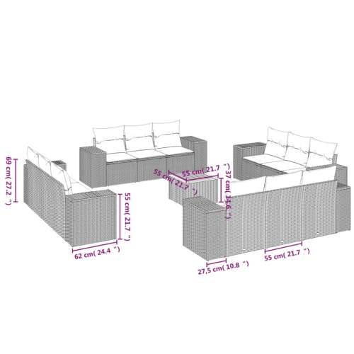 Vrtna garnitura - 13-dijelni set vrtnih sofa s jastucima poliratan crni - Crna i krem 1 Cijena
