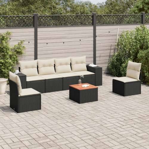 Vrtna garnitura - 7-dijelni set vrtnih sofa od poliratana s jastucima crni - Crna i krem 1 Cijena