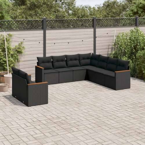 Vrtna garnitura - 9-dijelni set vrtnih sofa s jastucima crni od poliratana - Crna Bez stola 1 Cijena