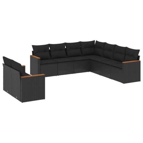 Vrtna garnitura - 9-dijelni set vrtnih sofa s jastucima crni od poliratana - Crna Bez stola 1 Cijena
