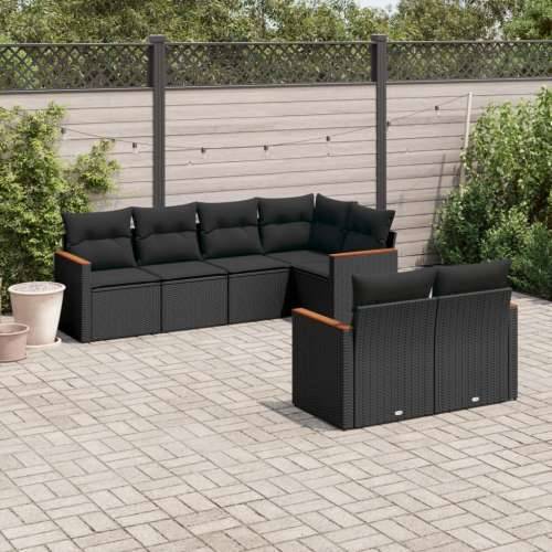 Vrtna garnitura - 7-dijelni set vrtnih sofa od poliratana s jastucima crni - Crna 1 Cijena